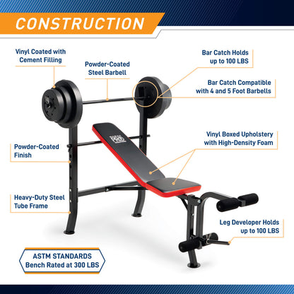 Marcy Pro Standard Weight Bench with 100 lb Weight Set  PM-2084 - Infographic - Construction
