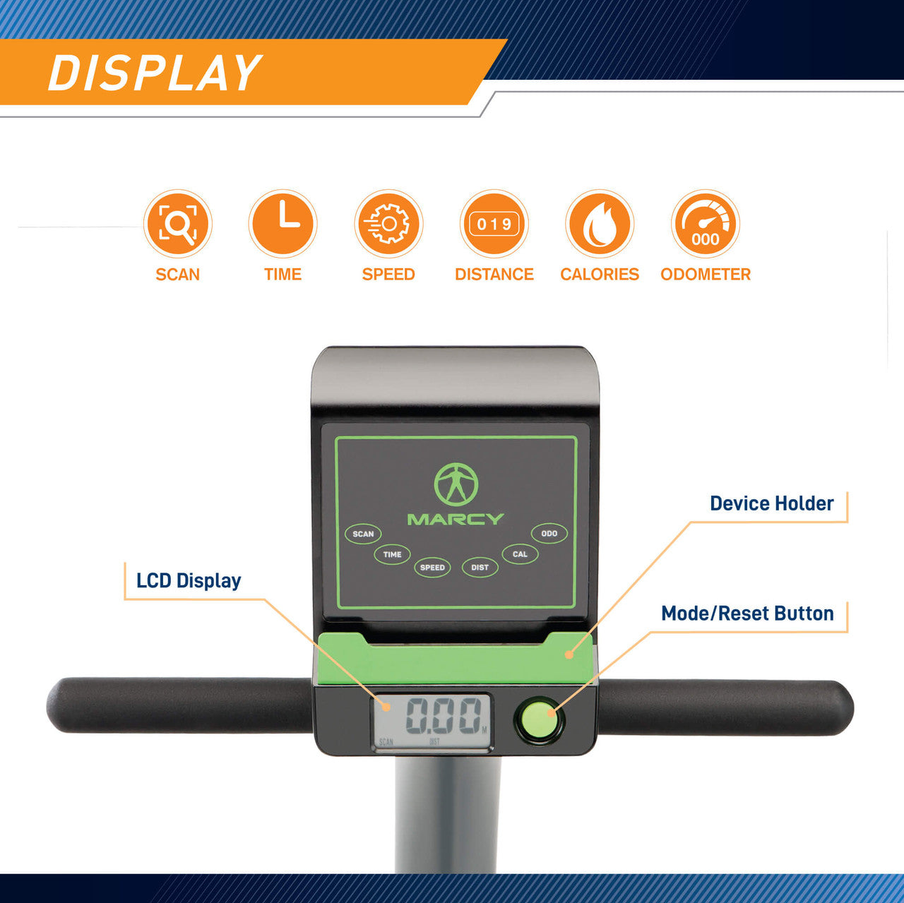 Marcy Recumbent Exercise Bike Adjustable Magnetic Resistance  NS-1206R - Infographic - Display