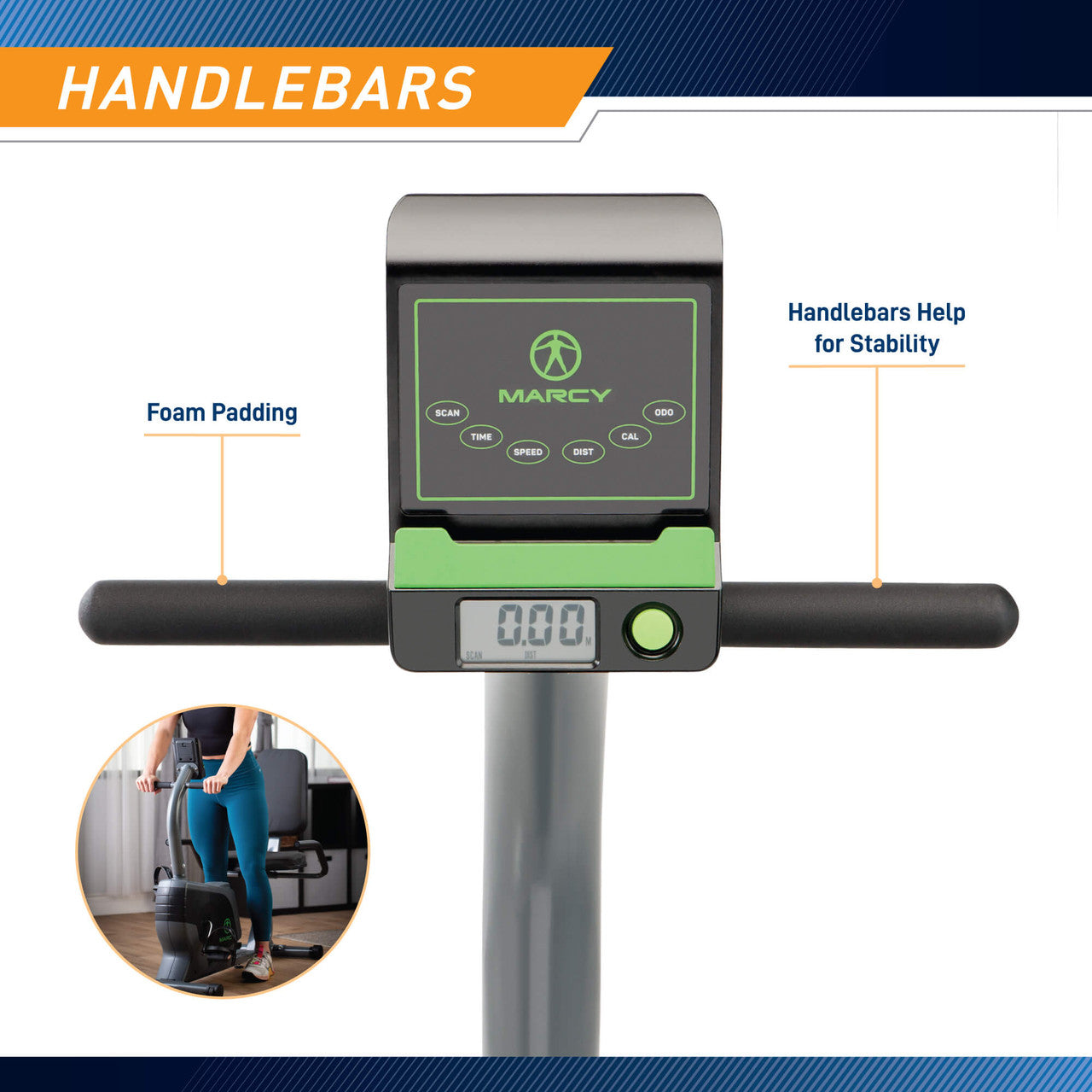 Marcy Recumbent Exercise Bike Adjustable Magnetic Resistance  NS-1206R - Infographic - Handlebars
