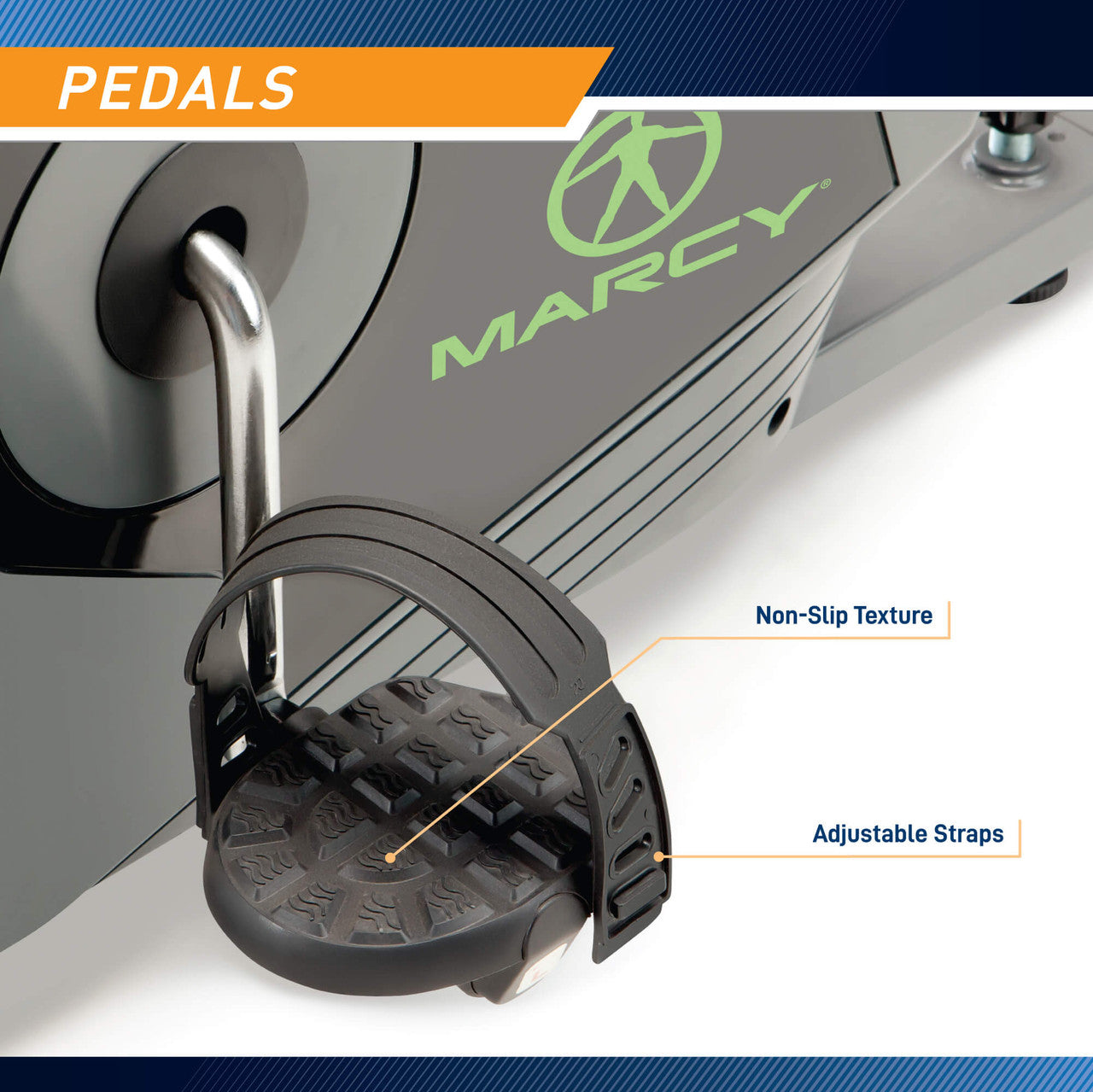 Marcy Recumbent Exercise Bike Adjustable Magnetic Resistance  NS-1206R - Infographic - Pedals