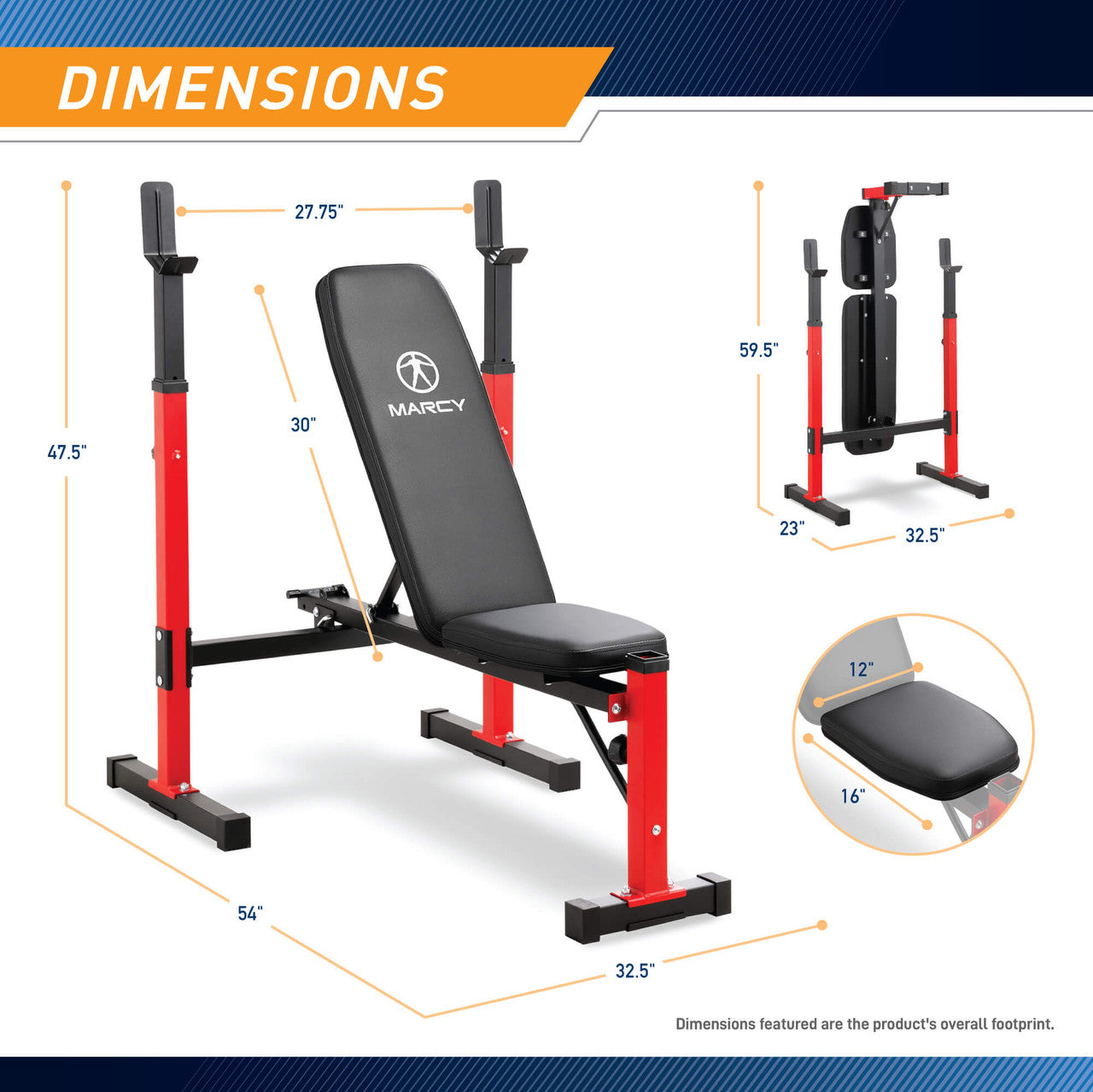 Marcy Standard Weight Bench MWB-5511 - dimensions