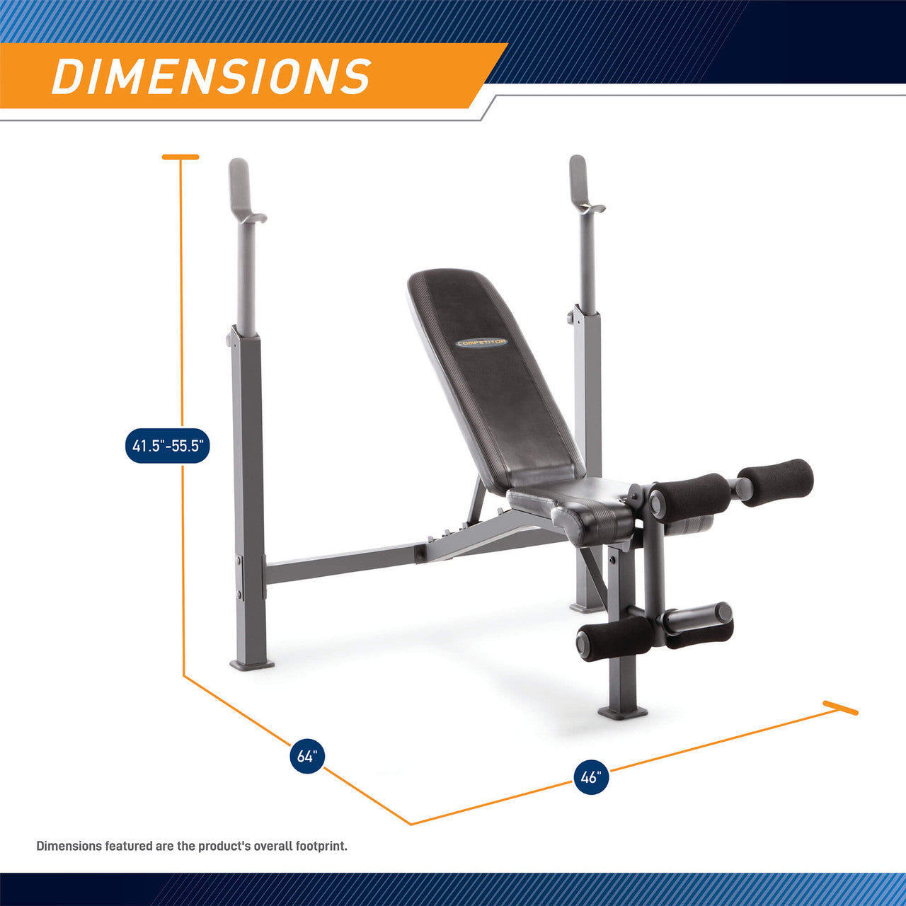 Olympic Bench  Competitor CB-729 - Infographic - Dimensions