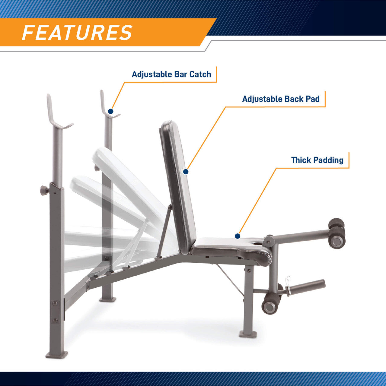 Olympic Bench  Competitor CB-729 - Infographic - Features