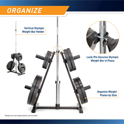 Marcy A-Frame Olympic Weight Plate Tree & Vertical Bar Holder | PT-5740