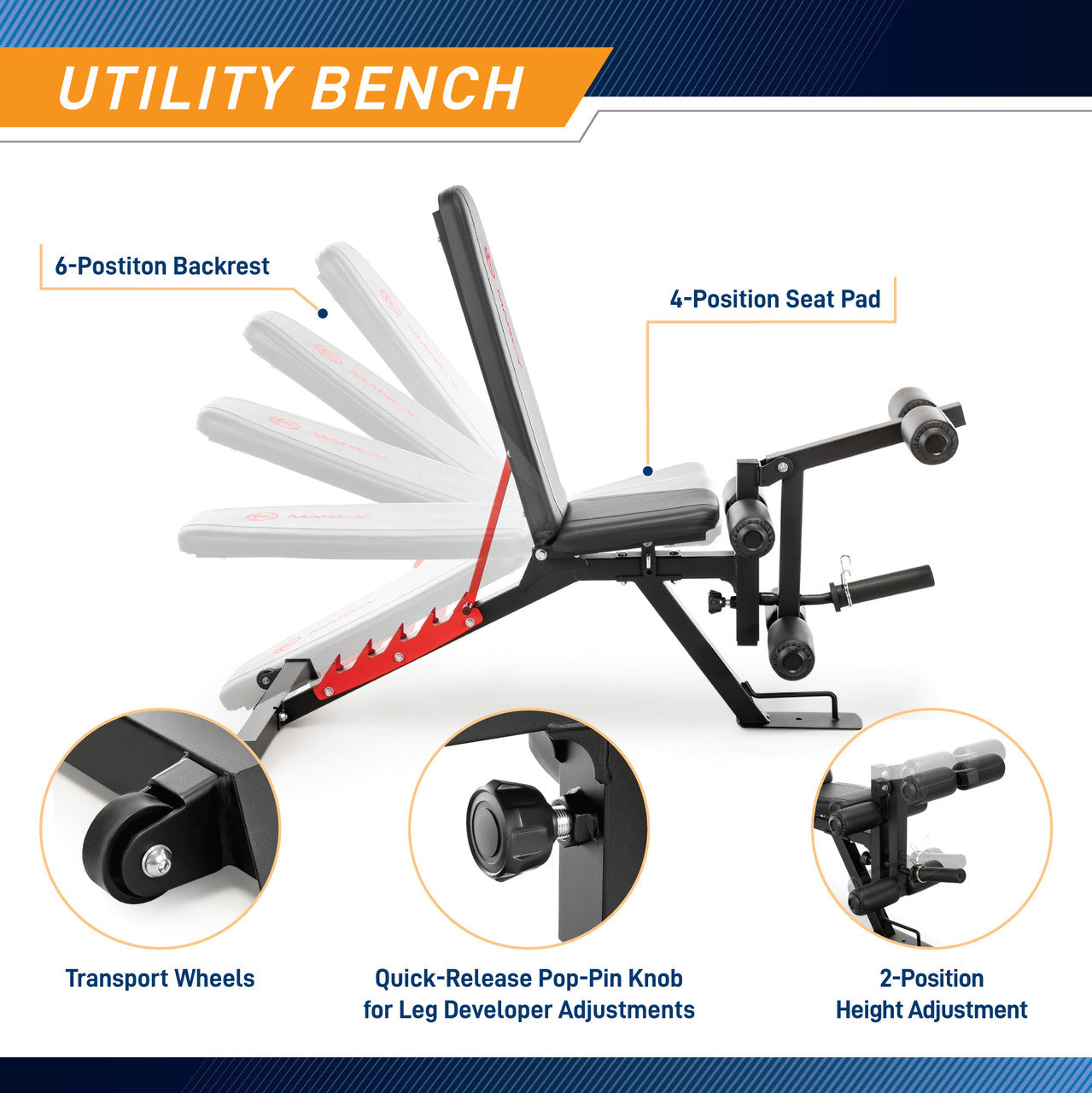Power Cage System with Adjustable Weight Bench – SM-7393 Marcy - Infographic - Back Pad