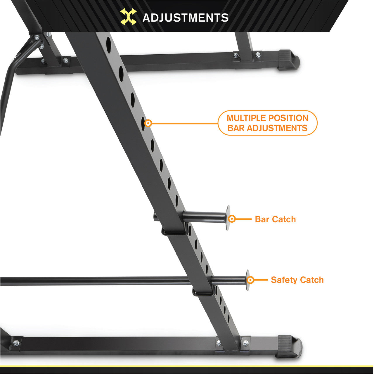 Power Cage with Multi-Position Grip Bar  Circuit Fitness AMZ-600CG - Multi Position Safety Catches