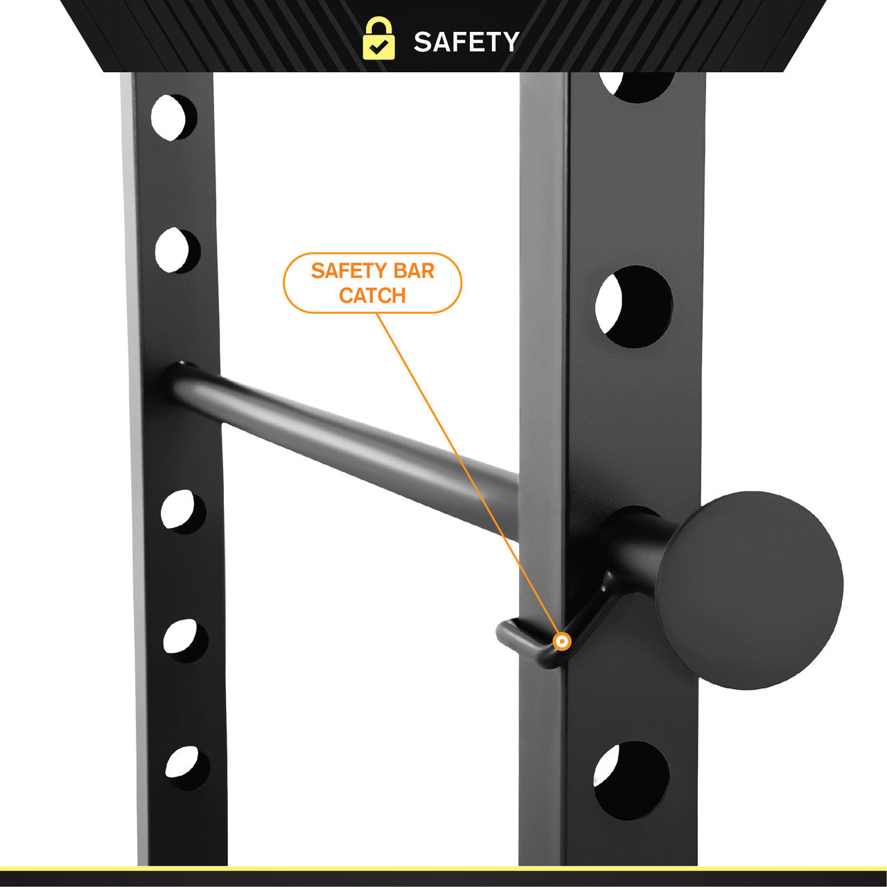 Power Cage with Multi-Position Grip Bar  Circuit Fitness AMZ-600CG - Safety Catch