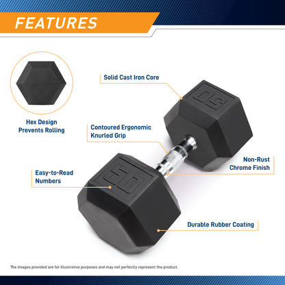 50lb Rubber Hex Dumbbell RHDB-050 | Marcy - RETIRED