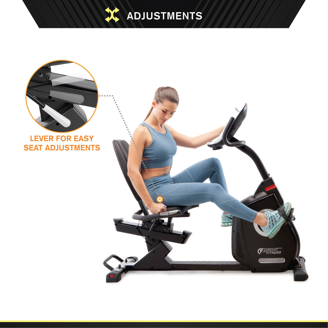 Recumbent Magnetic Exercise Bike with Heart Rate Monitor  Circuit Fitness AMZ-587R - Adjustable Lever