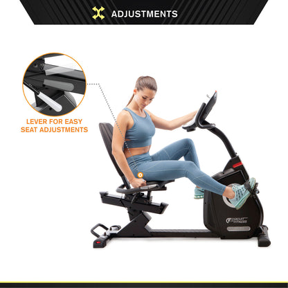 Recumbent Magnetic Exercise Bike with Heart Rate Monitor  Circuit Fitness AMZ-587R - Adjustable Lever
