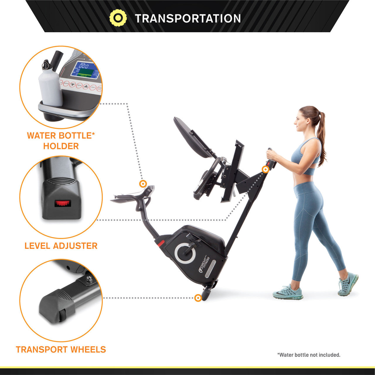 Recumbent Magnetic Exercise Bike with Heart Rate Monitor  Circuit Fitness AMZ-587R - Transport Wheels