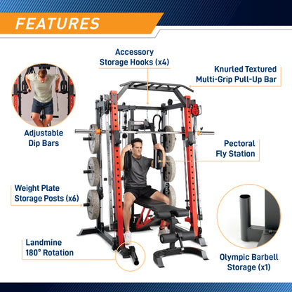Marcy Smith Machine Cage System Home Gym Multifunction Rack, Customizable Training Station | SM-4033-COMBO