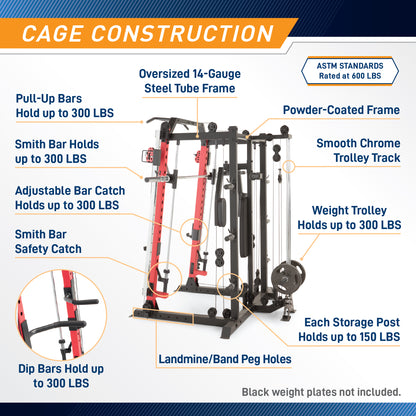 Marcy Smith Machine Cage System Home Gym Multifunction Rack, Customizable Training Station | SM-4033-COMBO