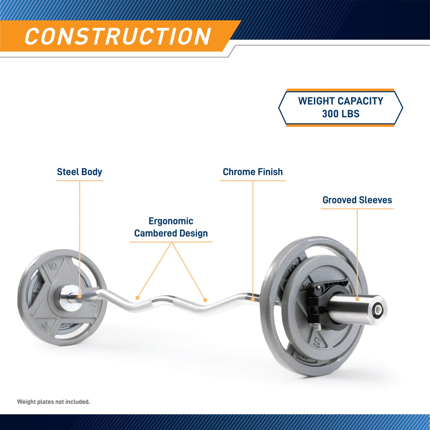 Marcy Solid Steel Olympic Curl Bar | Chrome-Plated Weight Bar | SOC-49
