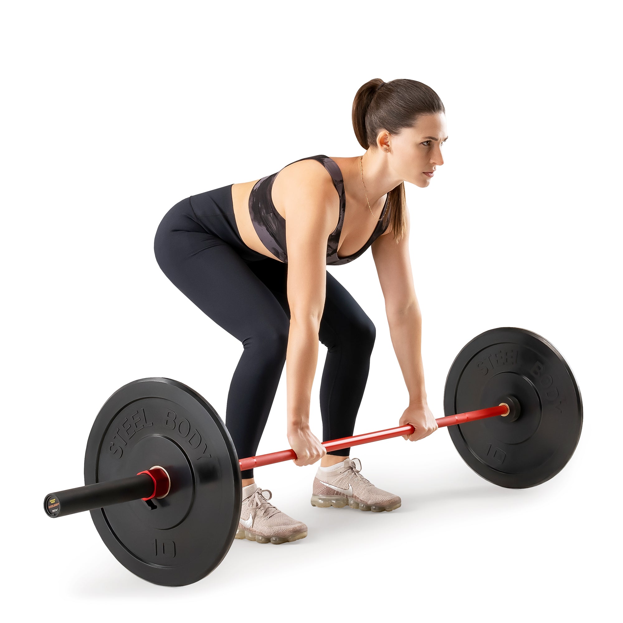 Women's Red and Black 35lb Olympic Barbell | SteelBody STB-1000RB