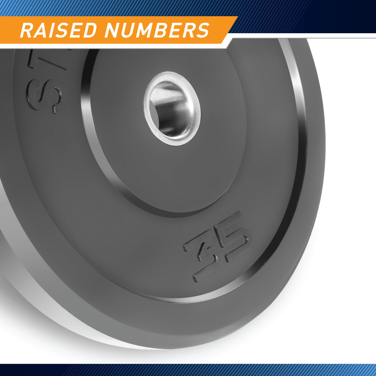 35 lbs. Olympic Bumper Plate by SteelBody to add weight to your HIIT Workout - raised numbers 