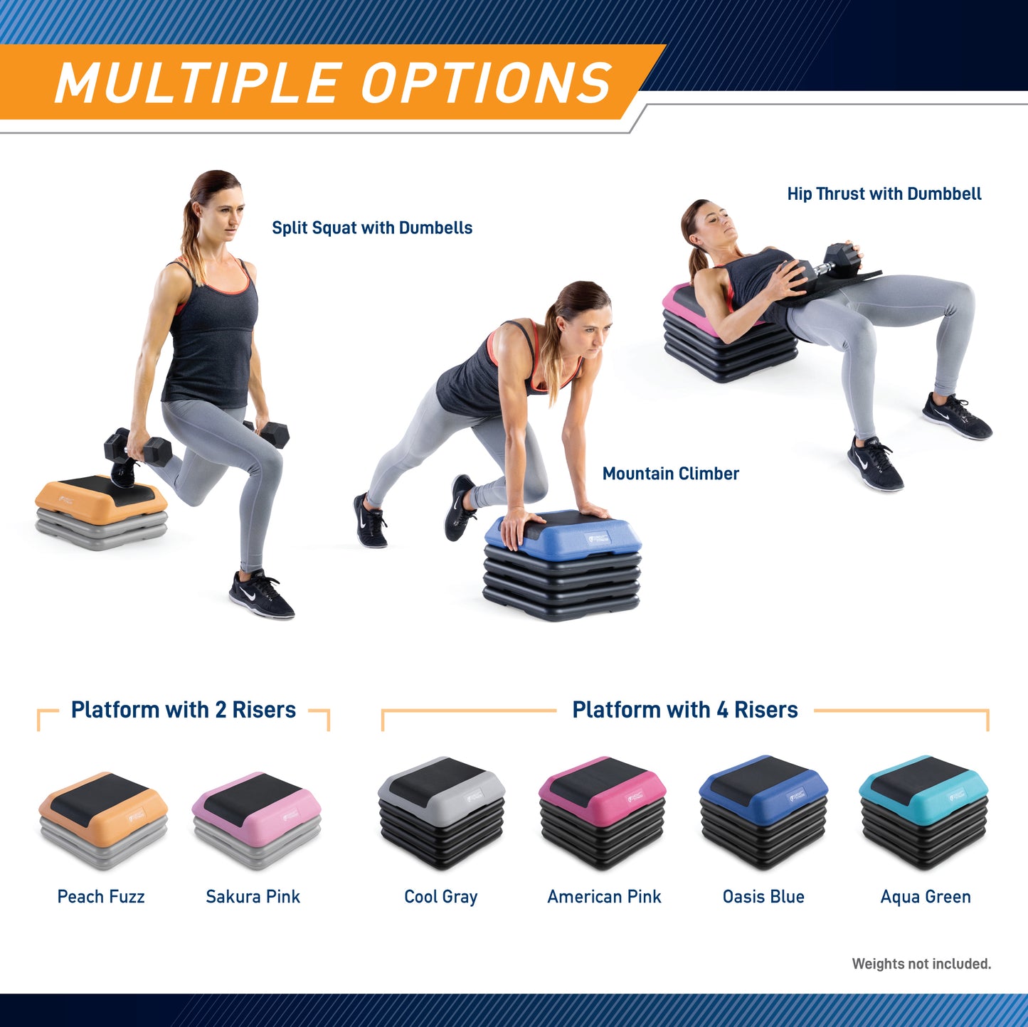 Adjustable Aerobic Step Platform with 2 Risers in multiple Colors - Circuit Fitness