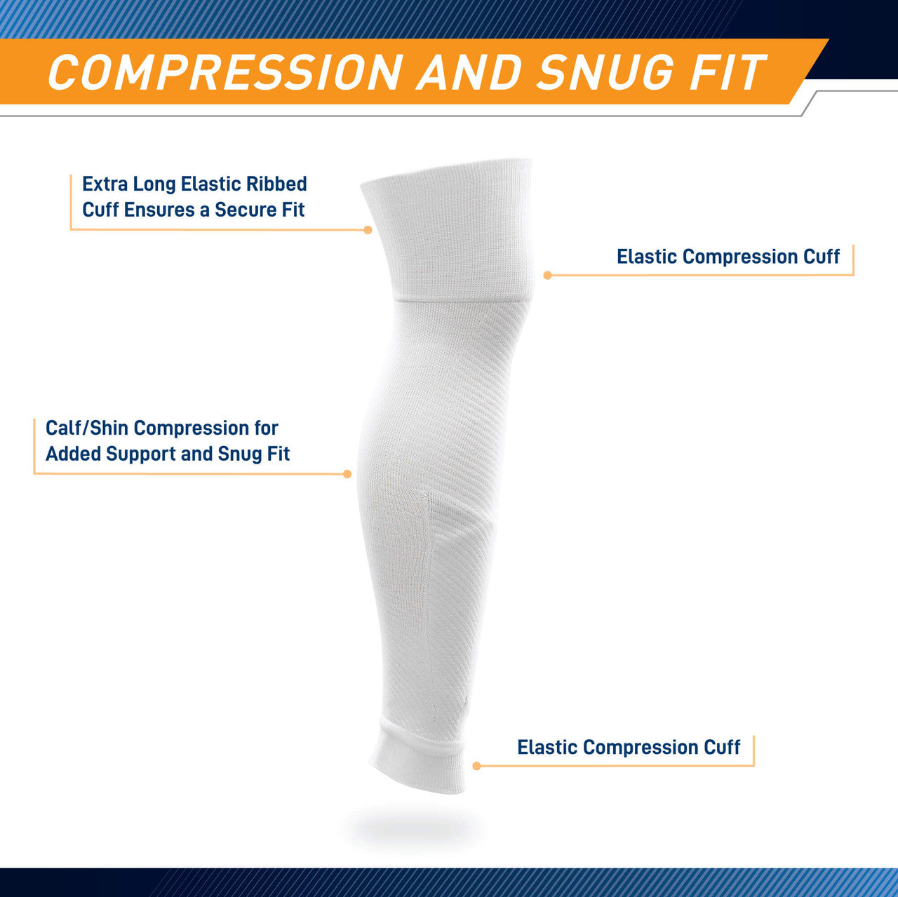 Sockapro Footless Soccer Sock  Compression Sock for Shin Guard  Marcy Sports - Infographic - Compression and Snug Fit