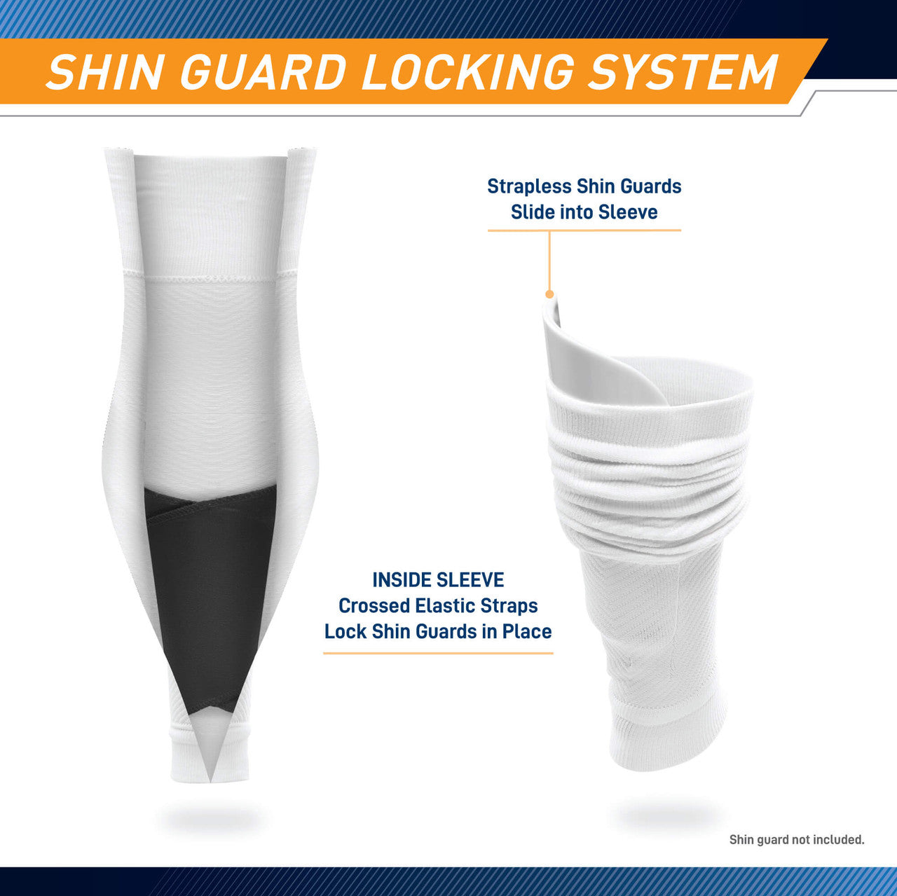 Sockapro Footless Soccer Sock  Compression Sock for Shin Guard  Marcy Sports - Infographic - Shin Guard Locking System