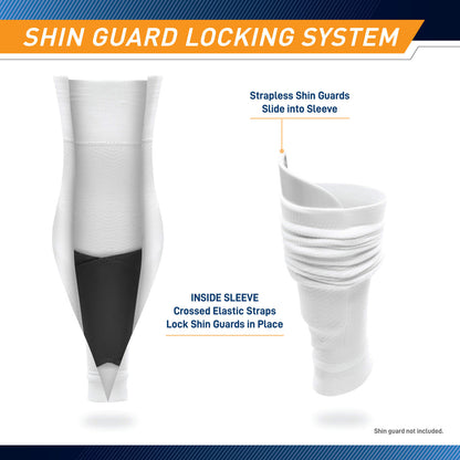 Sockapro Footless Soccer Sock  Compression Sock for Shin Guard  Marcy Sports - Infographic - Shin Guard Locking System