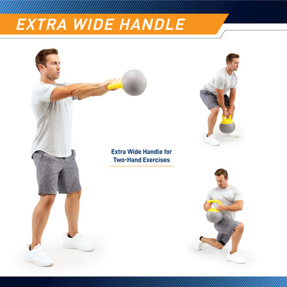 Soft Kettlebell 8lbs filled with Iron Sand, Non-Slip Handle, Kettle Weight for Exercise Workouts PRO-HL08L   ProIron - Infographic - Extra Wide Handle