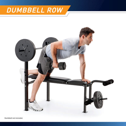 Standard Adjustable Bench with 80 lb. Weight Set  Competitor CB-20111 - Infographic - Dumbbell Row