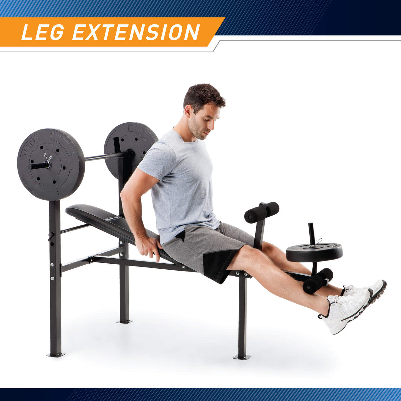 Standard Adjustable Bench with 80 lb. Weight Set  Competitor CB-20111 - Infographic - Leg Extension