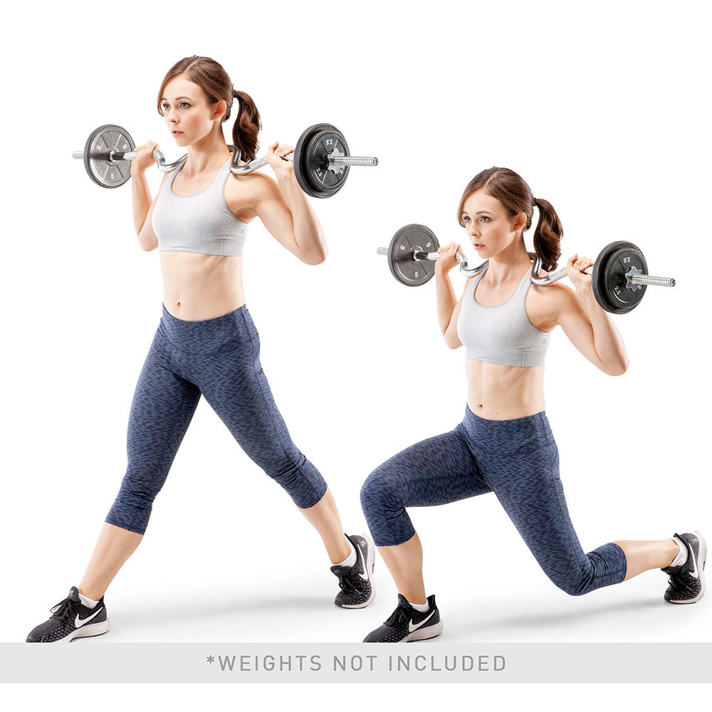 The Tricep-Bicep Solid Combo Bar TBC-51 by Marcy in use - weighted lunges