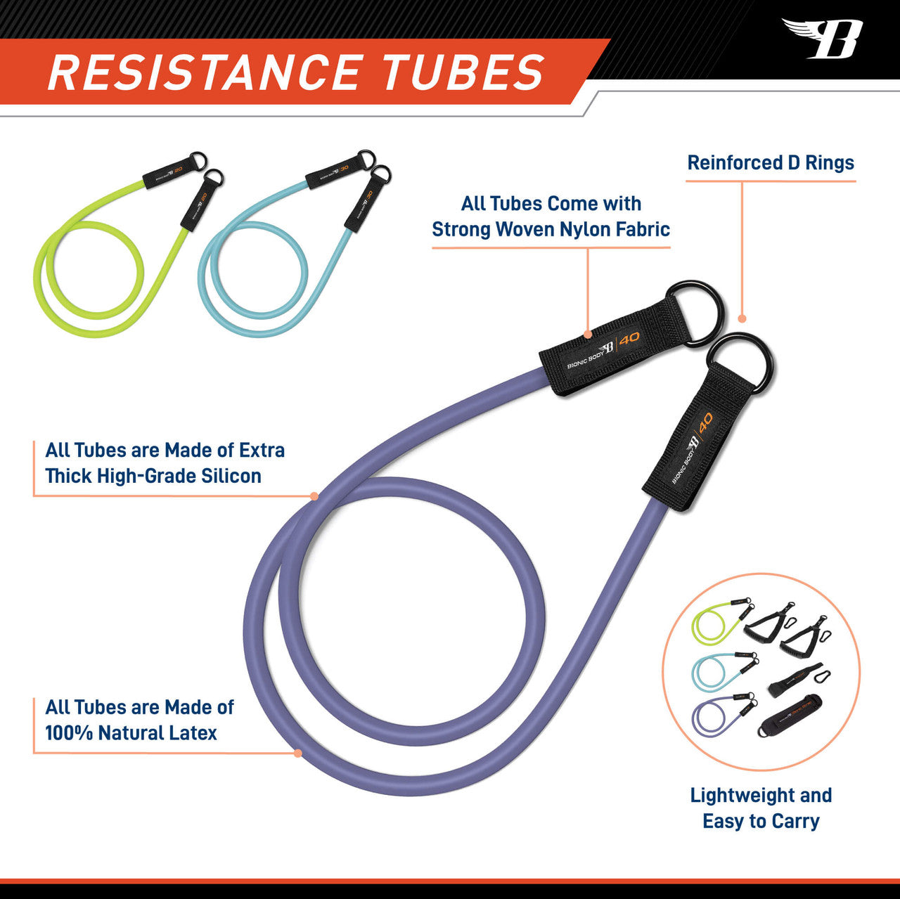 The Bionic Body Resistance Band Kit BBKT-090 - RESISTAMCE TUBES