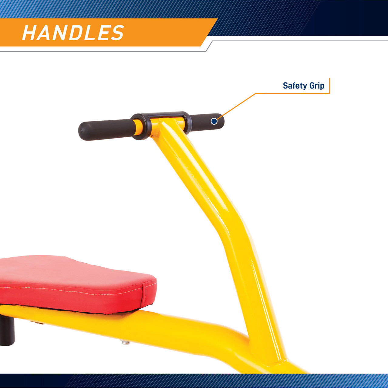 The Gym Dandy Pendulum Teeter Totter TT-320 has rubber grips on the handles for safety