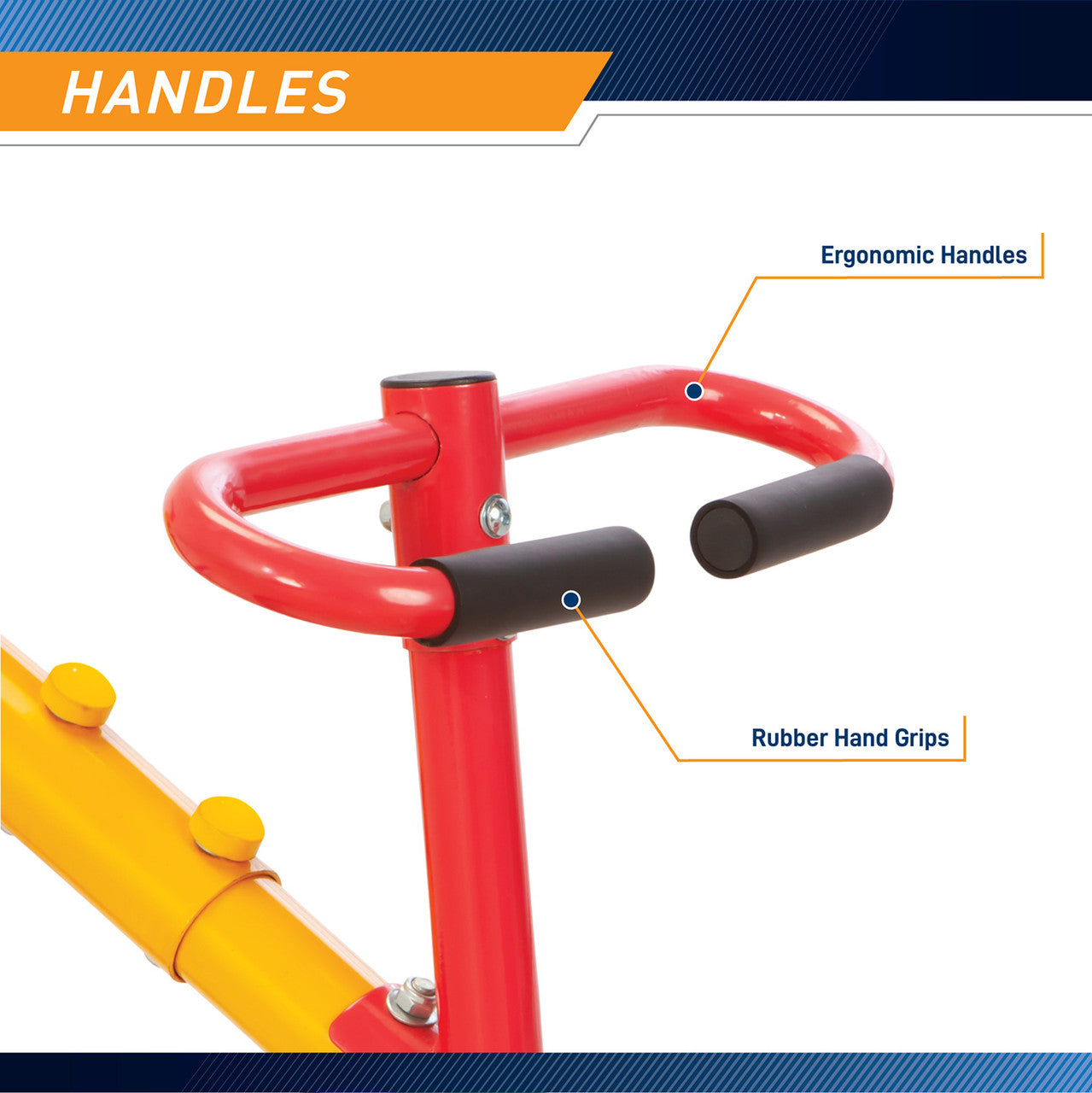 The  Gym Dandy Spinning Teeter Totter TT-360 Seesaw  has rubber grips on the handles for safety