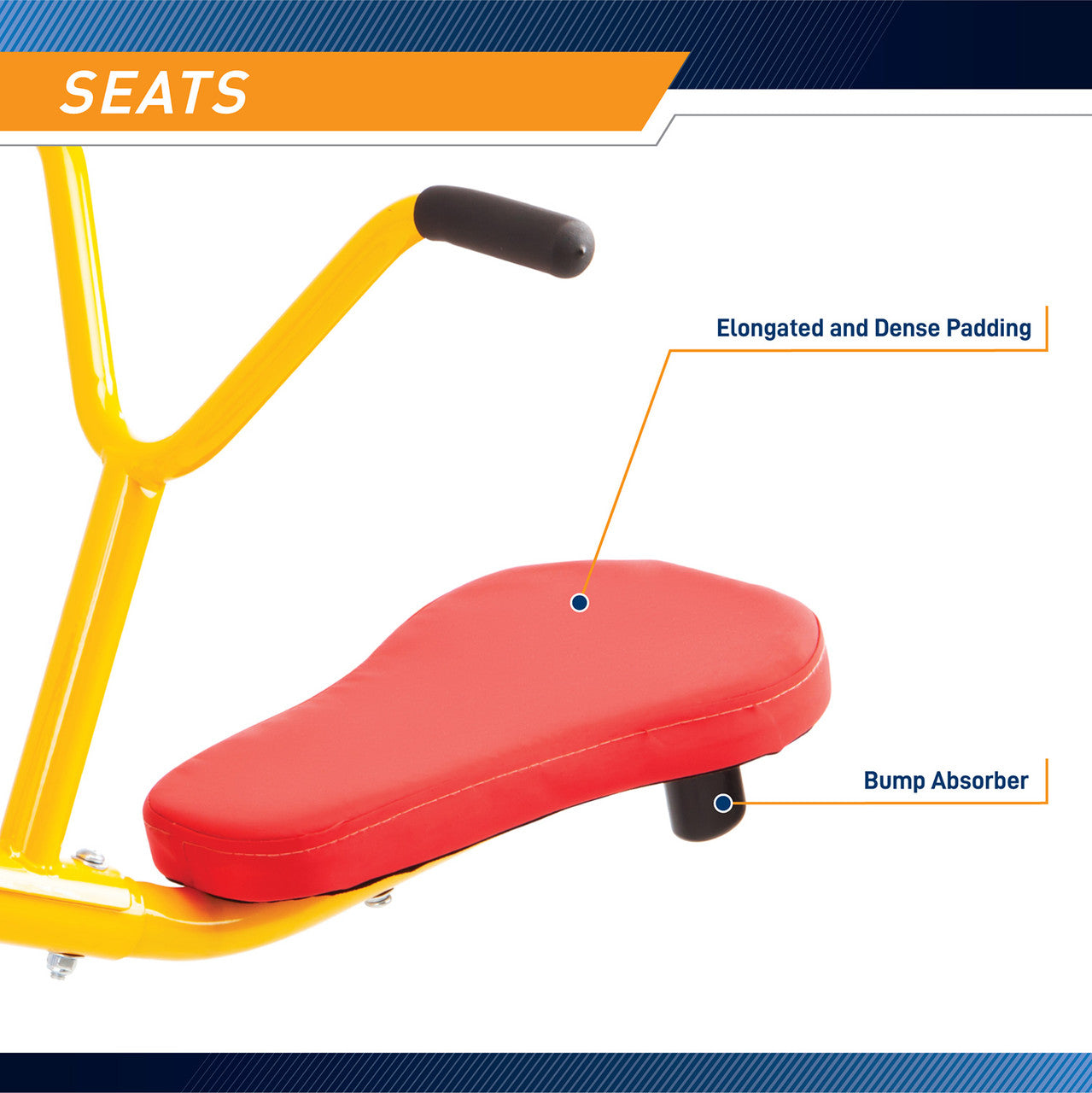 The  Gym Dandy Teeter Totter TT-210 has comfortable seats for extended play