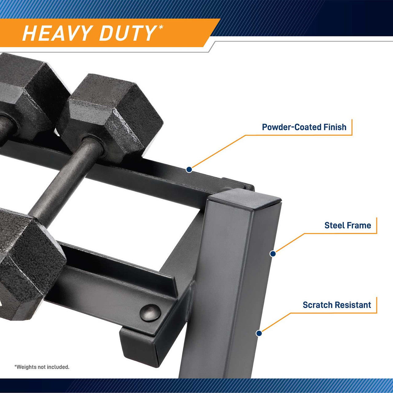 The Marcy 3 Tier Dumbbell Rack DBR-86 has a heavy duty steel frame that is scratch resistant
