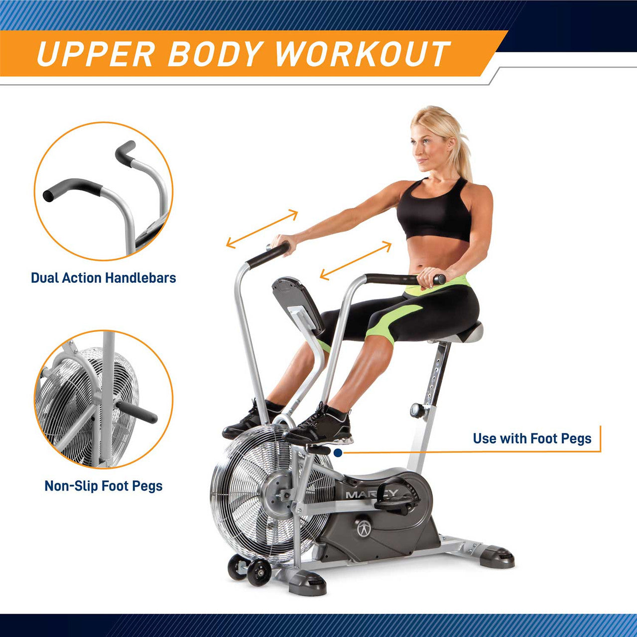 The Marcy AIR-1 Deluxe Fan has dual action handlebars that allow for a in depth upper body workout