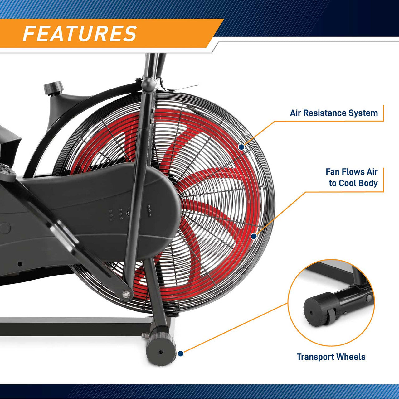 The Marcy Fan Bike NS-1000  uses a large fan to create both a natural feeling of resistance along with cooling your room
