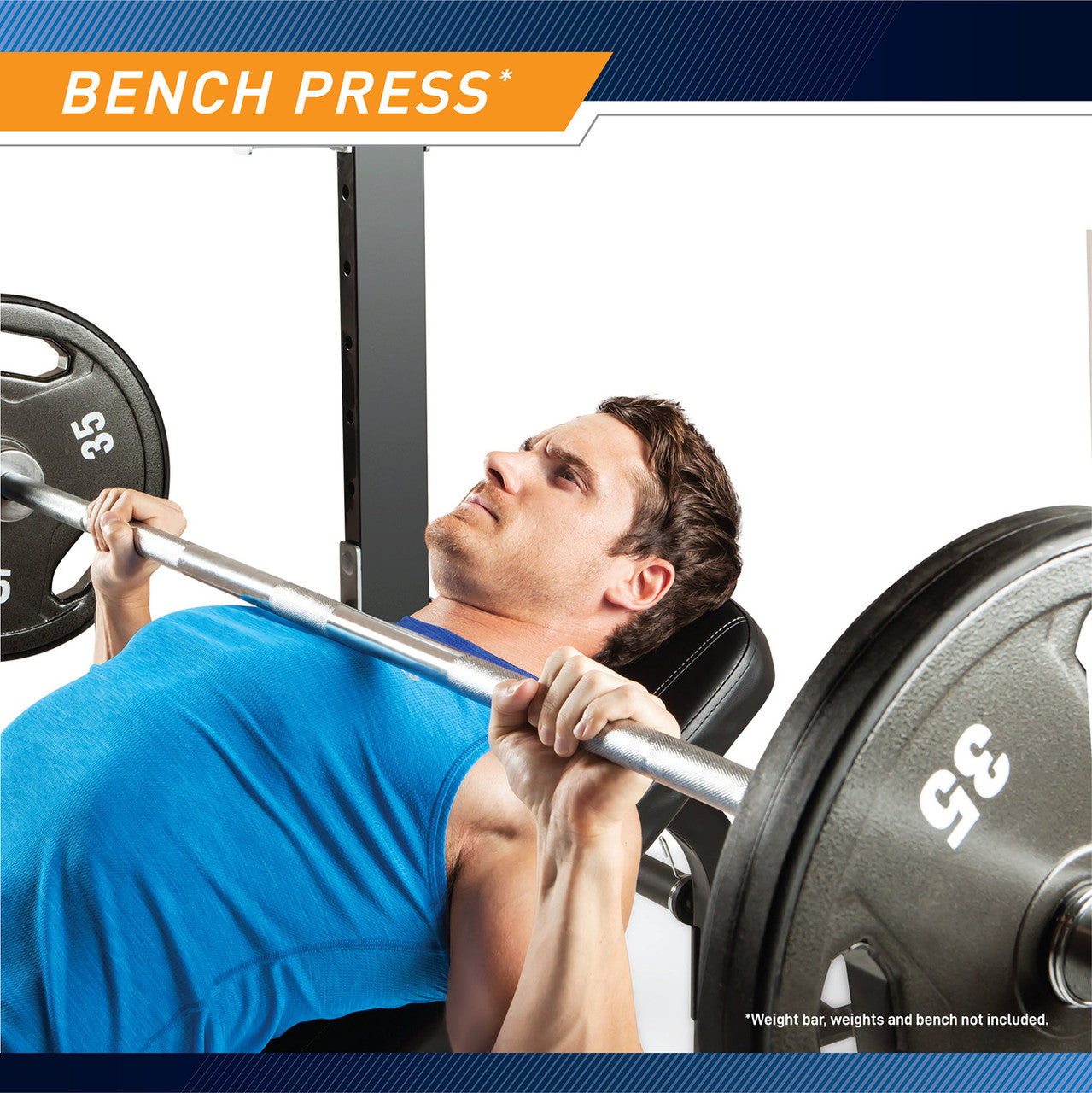 The Marcy Half Cage Rack SM-8117 allows for bench press exercises that work the upper and lower pectoralis muscles 