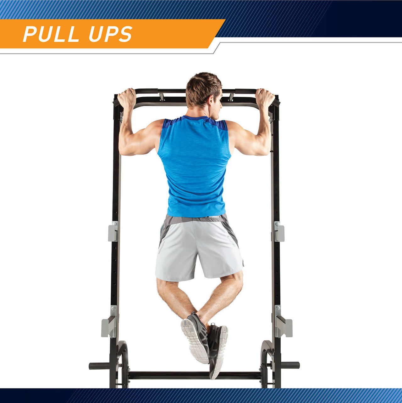 The Marcy Half Cage Rack SM-8117 includes a pull up bar that works the triceps, latissimus dorsi, and pectoral muscles 
