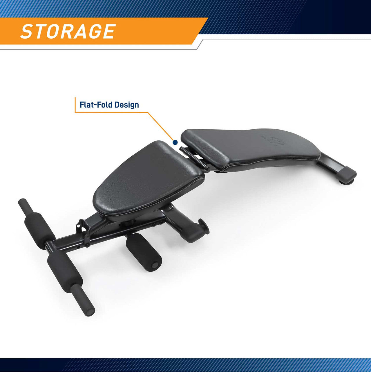 The Marcy Multi-Purpose Bench SB-228 has a flat fold design for easy storage 