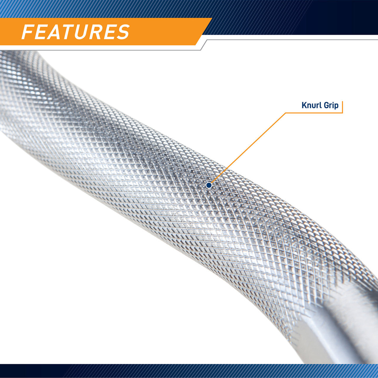 The Marcy Solid Steel Olympic Curl Bar & Chrome-Plated Weight Bar SOC-49 design features a knurl grip 