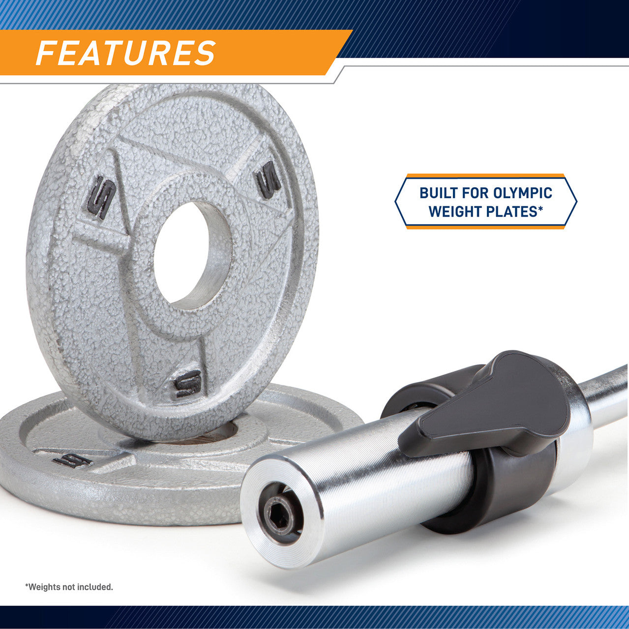 The Marcy Solid Steel Olympic Curl Bar & Chrome-Plated Weight Bar SOC-49 is designed for olympic weight plates that have a 2 inch center diameter