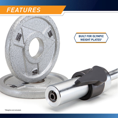 The Marcy Solid Steel Olympic Curl Bar & Chrome-Plated Weight Bar SOC-49 is designed for olympic weight plates that have a 2 inch center diameter