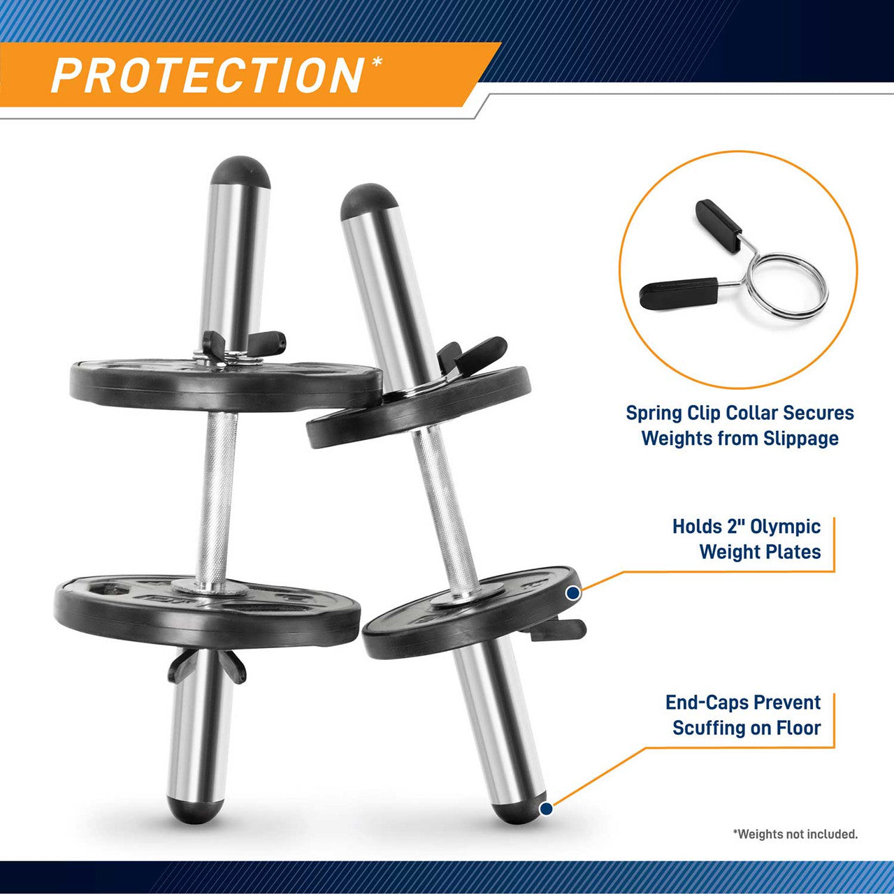 The Olympic Curl Bar ODC-21 has end caps to prevent floor scuffing.