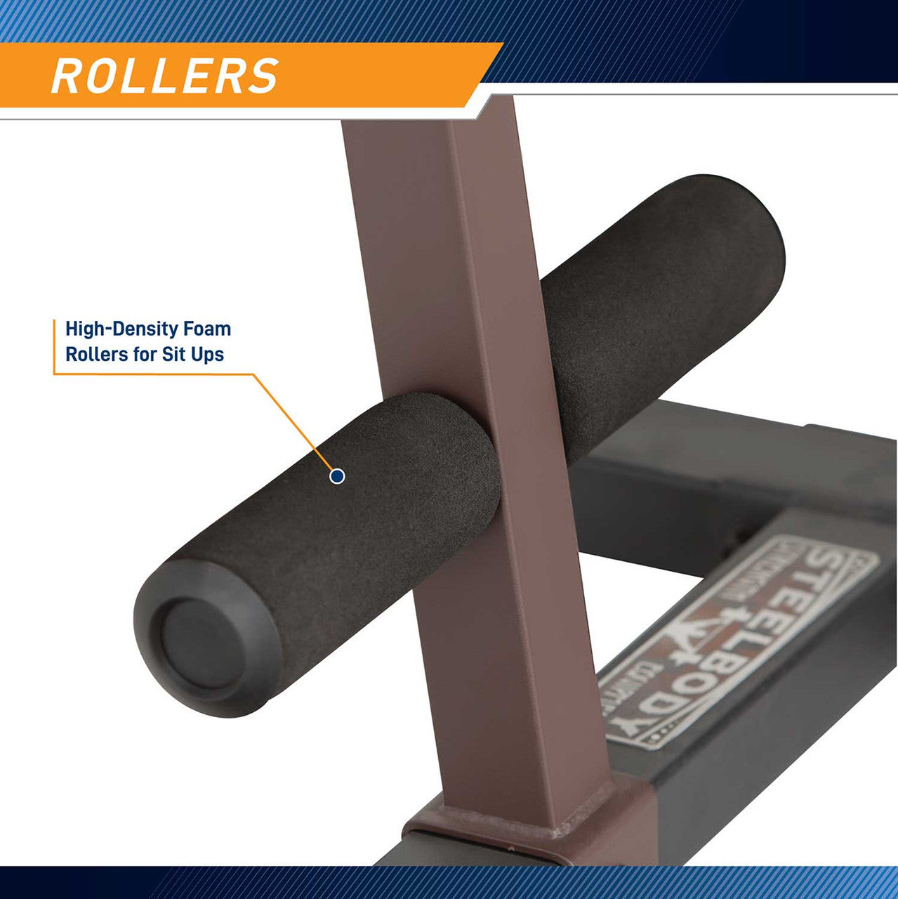The Power Tower SteelBody STB-98501 includes padded foam rollers for sit ups