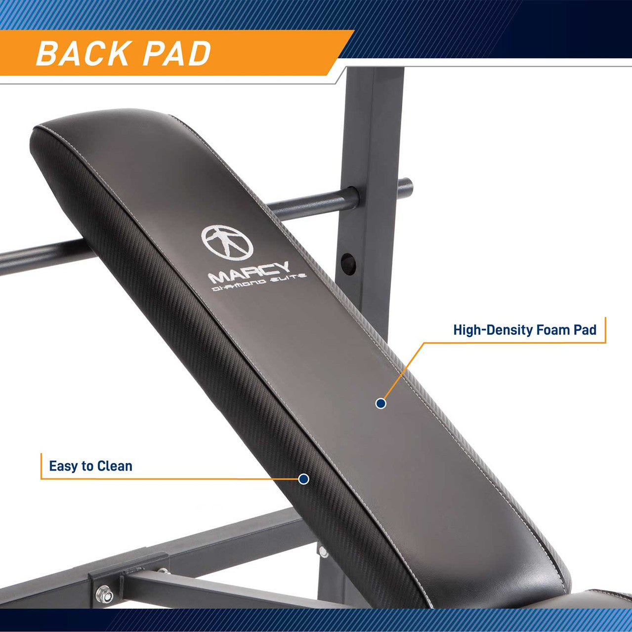 The Standard Bench with 100lb Weight Set Marcy Diamond Elite MD-2082W has thick padding to bring you comfort during your intense workouts