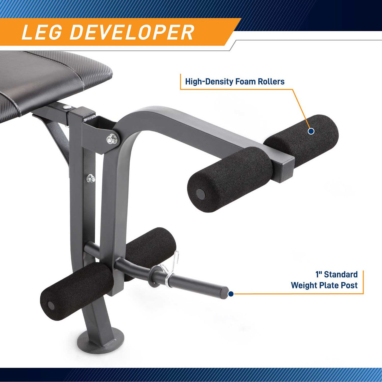The Standard Bench with 100lb Weight Set Marcy Diamond Elite MD-2082W includes a leg developer so you can get a full body workout