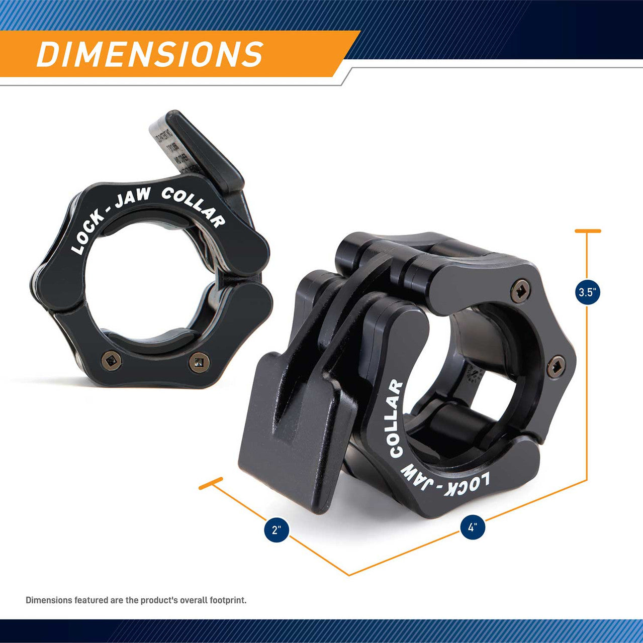The SteelBody OBC-5 Lock Jaw Collars are 3.5 inches tall, 4 inches long, and 2 inches wide
