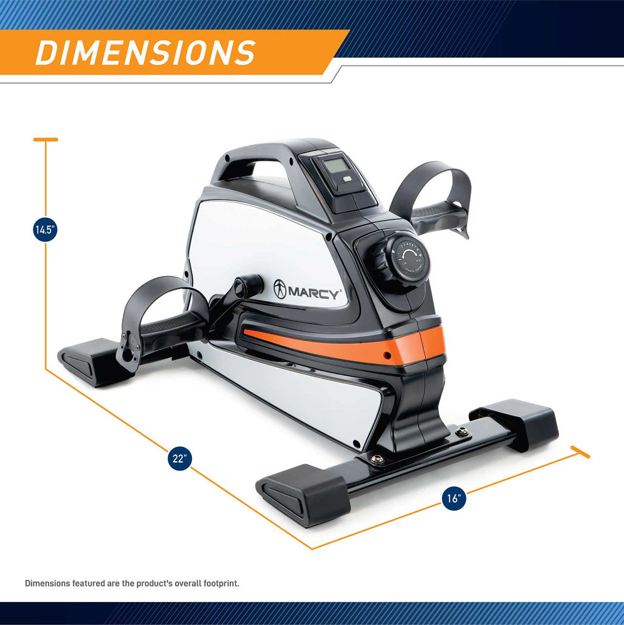The portable magnetic mini cycle marcy NS-9200 is 14.5 inches tall, 16 inches long and 22 inches wide 