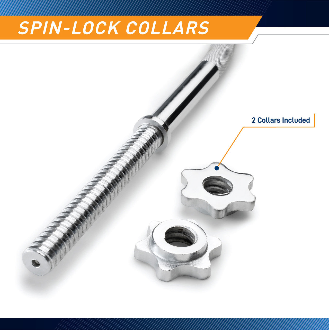 Threaded Standard Curl Bar  Marcy TCB-48R - Infographic - Threaded Collar Locks