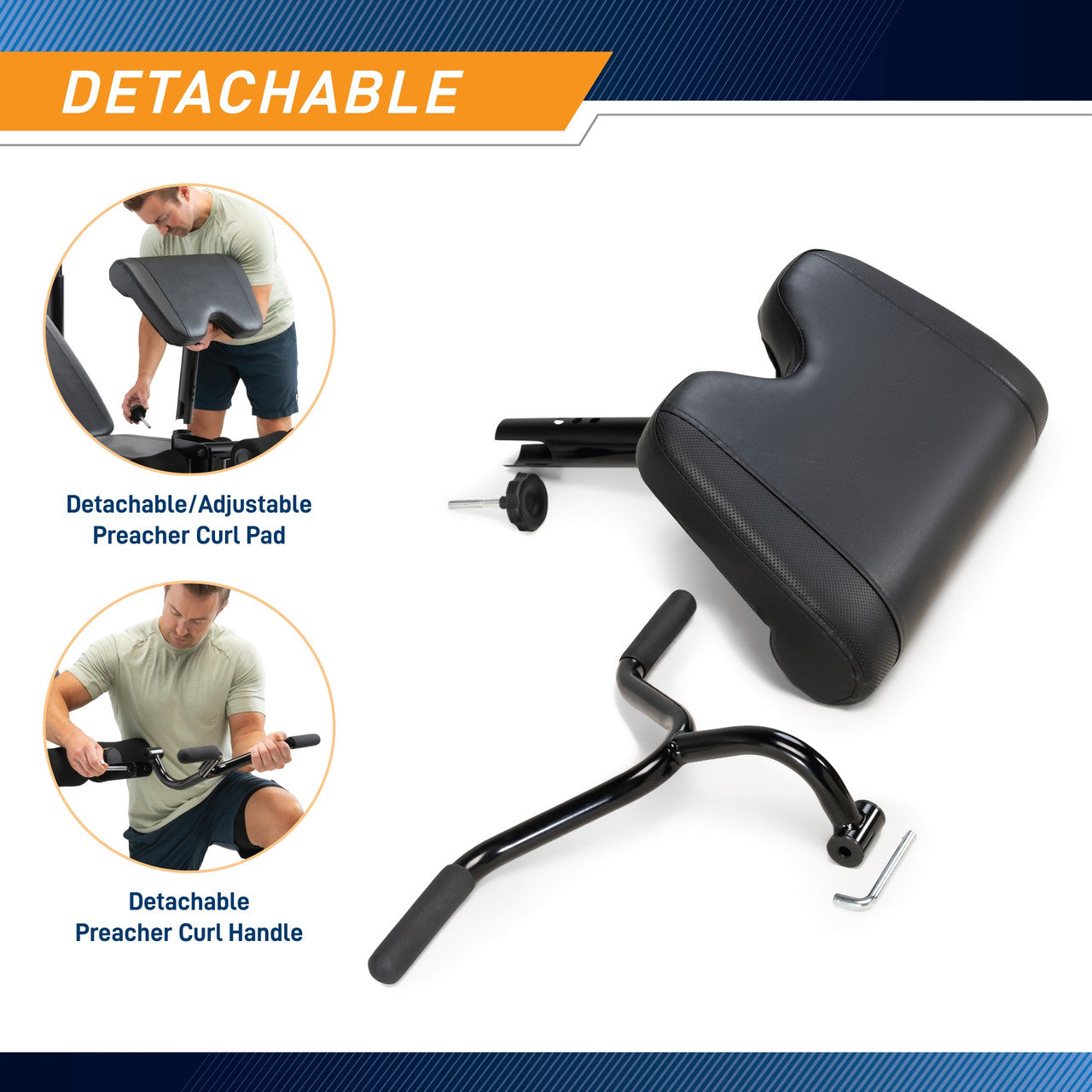 Two-Piece Olympic Weight Bench and Squat Bar Catch Marcy MD-7836 - Infographic - Detachable