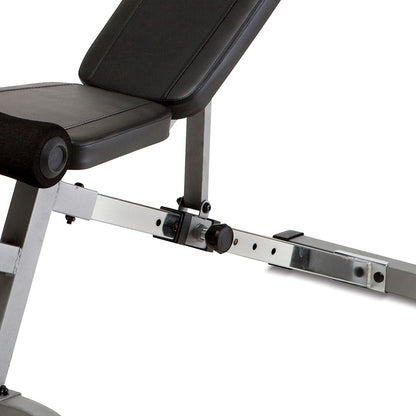 The Marcy SB-510 Utility Bench is adjustable - workout in flat decline incline and military press positions
